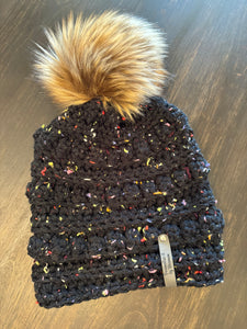 Black speckled bobble beanie