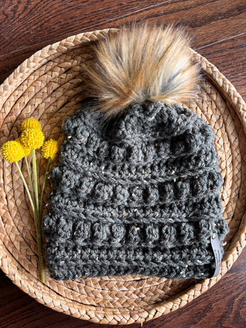 Olive tweed bobble beanie