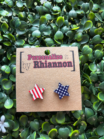 Red white & blue star stud earrings