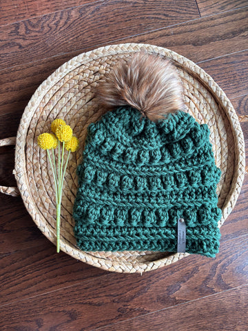 Forest green bobble beanie