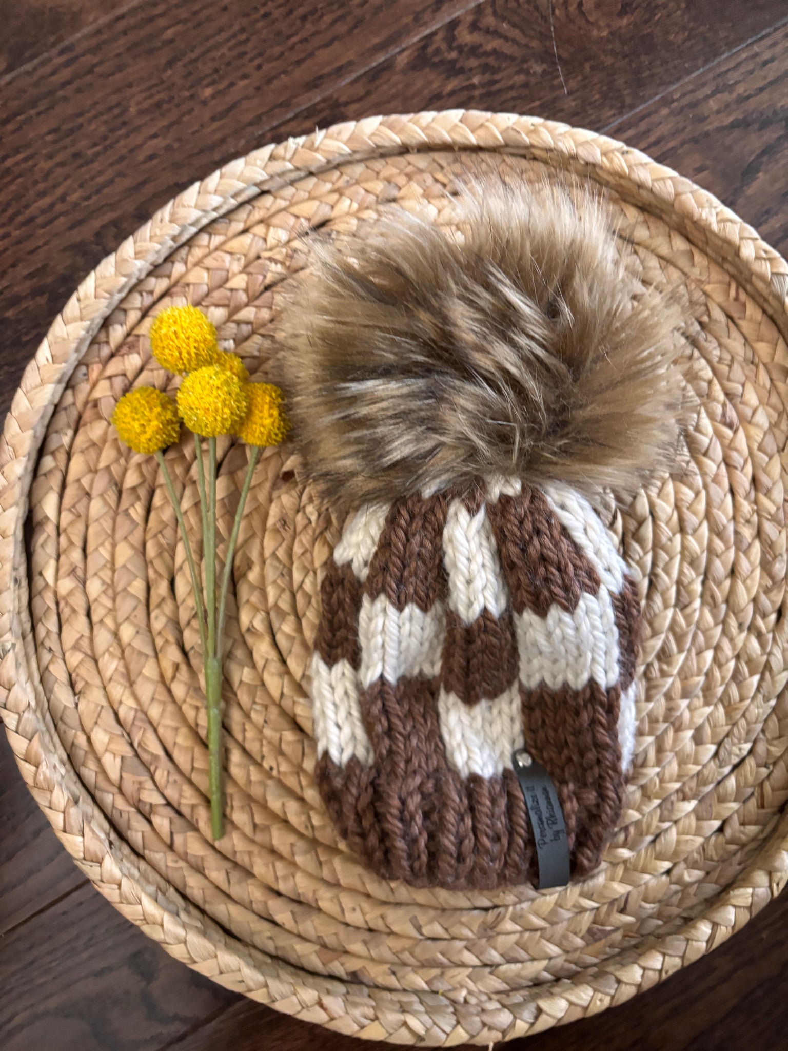 Brown checkered beanie 0-3 month
