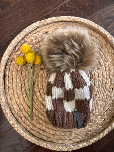 Brown checkered beanie 0-3 month