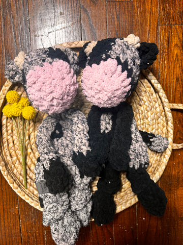 Black speckled cow stuffie