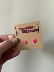 Pink flower stud earrings