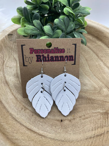 White embossed leaf earrings