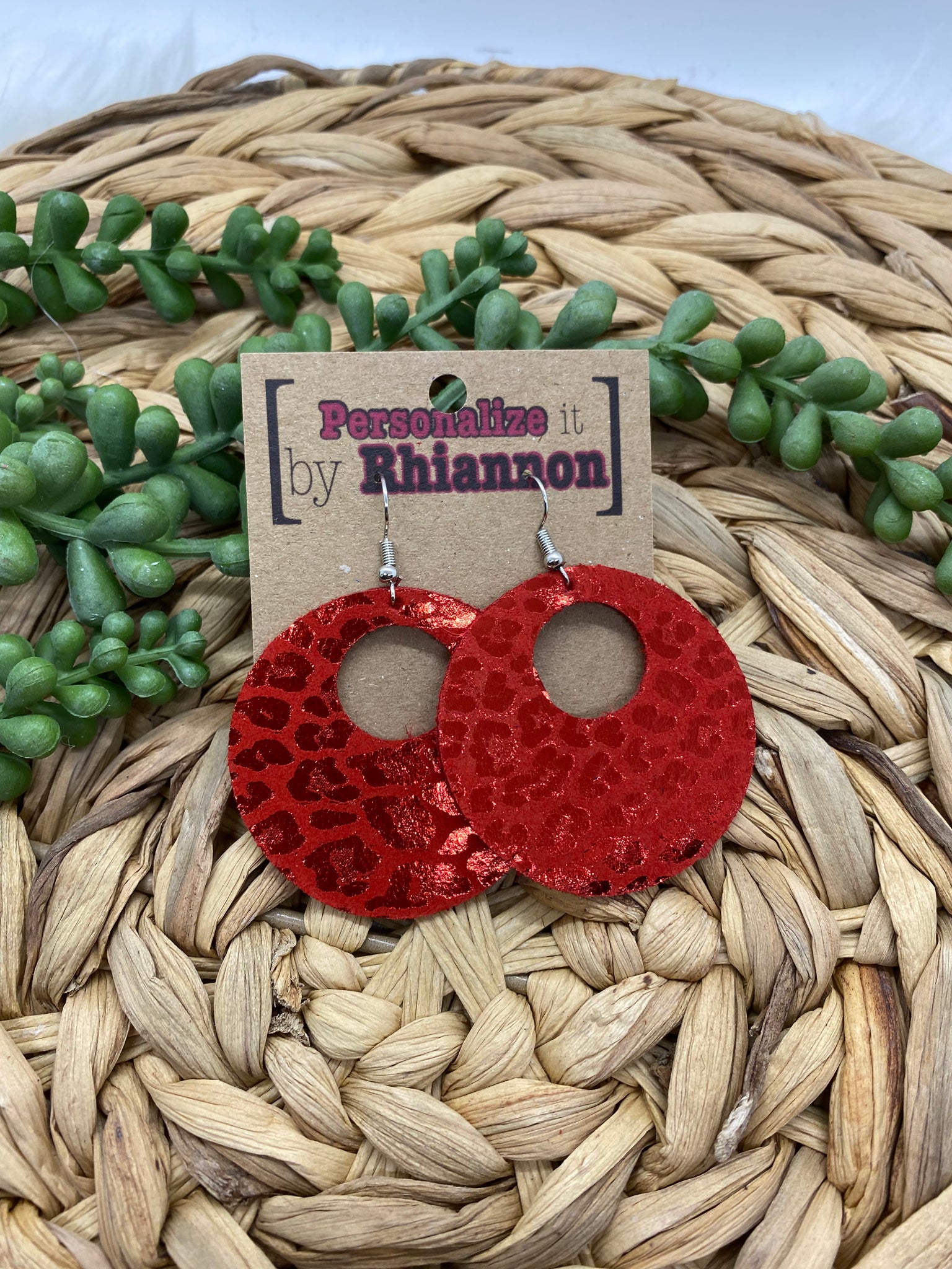 Red cheetah circle earring