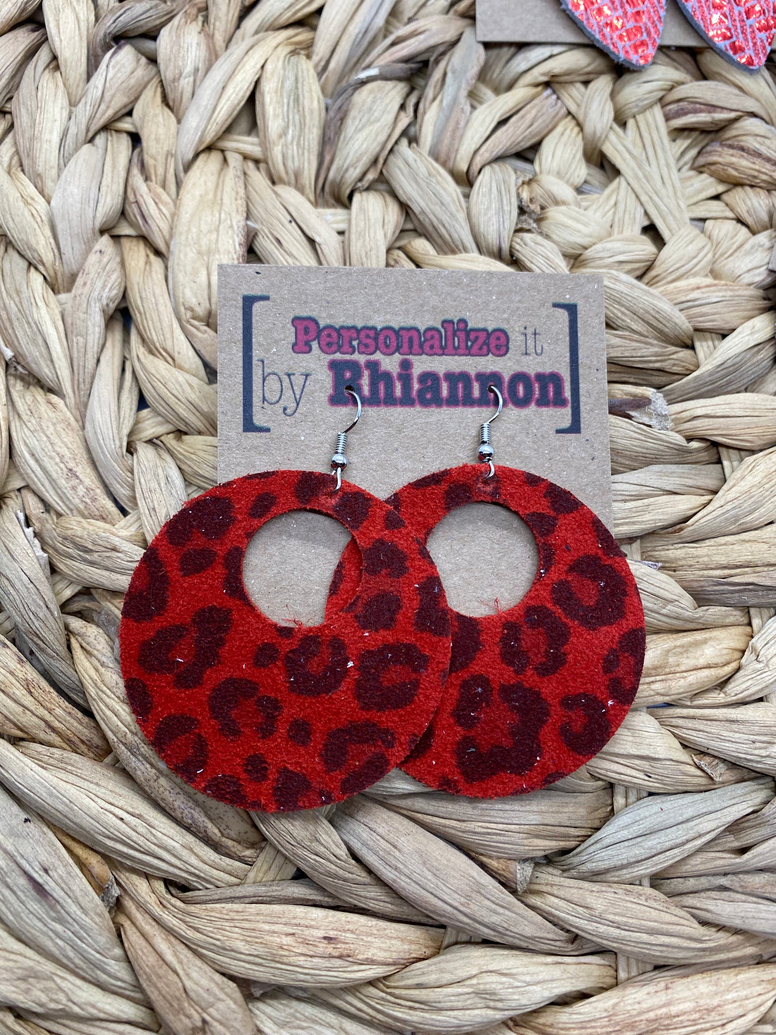 Red with black cheetah circle earring