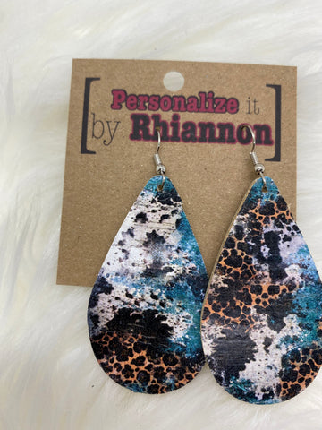 Turquoise cheetah large teardrop earrings